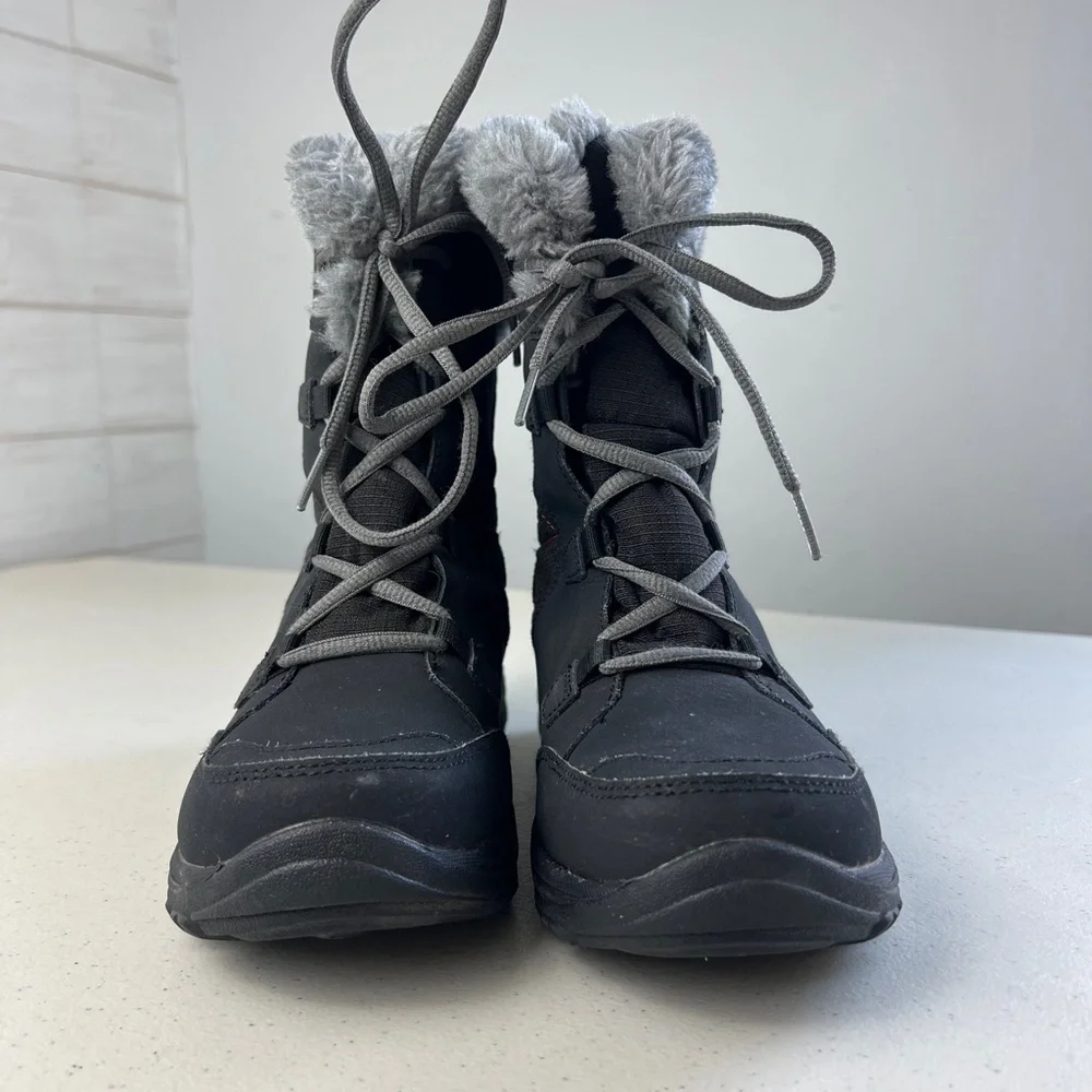 Columbia Girls Ice Maiden II Winter Boots Black Waterproof Faux Fur Lined Sz 3